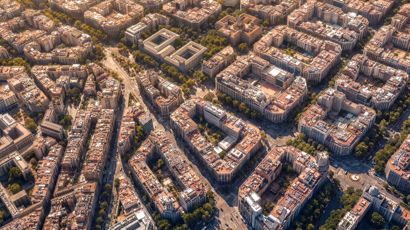 Octagonal city blocks of a planned district seen from above